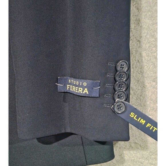 Studio Ferera Mens Slim Fit Navy Blue Suit 3pc Jacket 46R Trousers 40x26 NWT - Picture 4 of 14